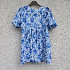 Cottagecore Blue Floral Babydoll Dress — Short Summer Dress